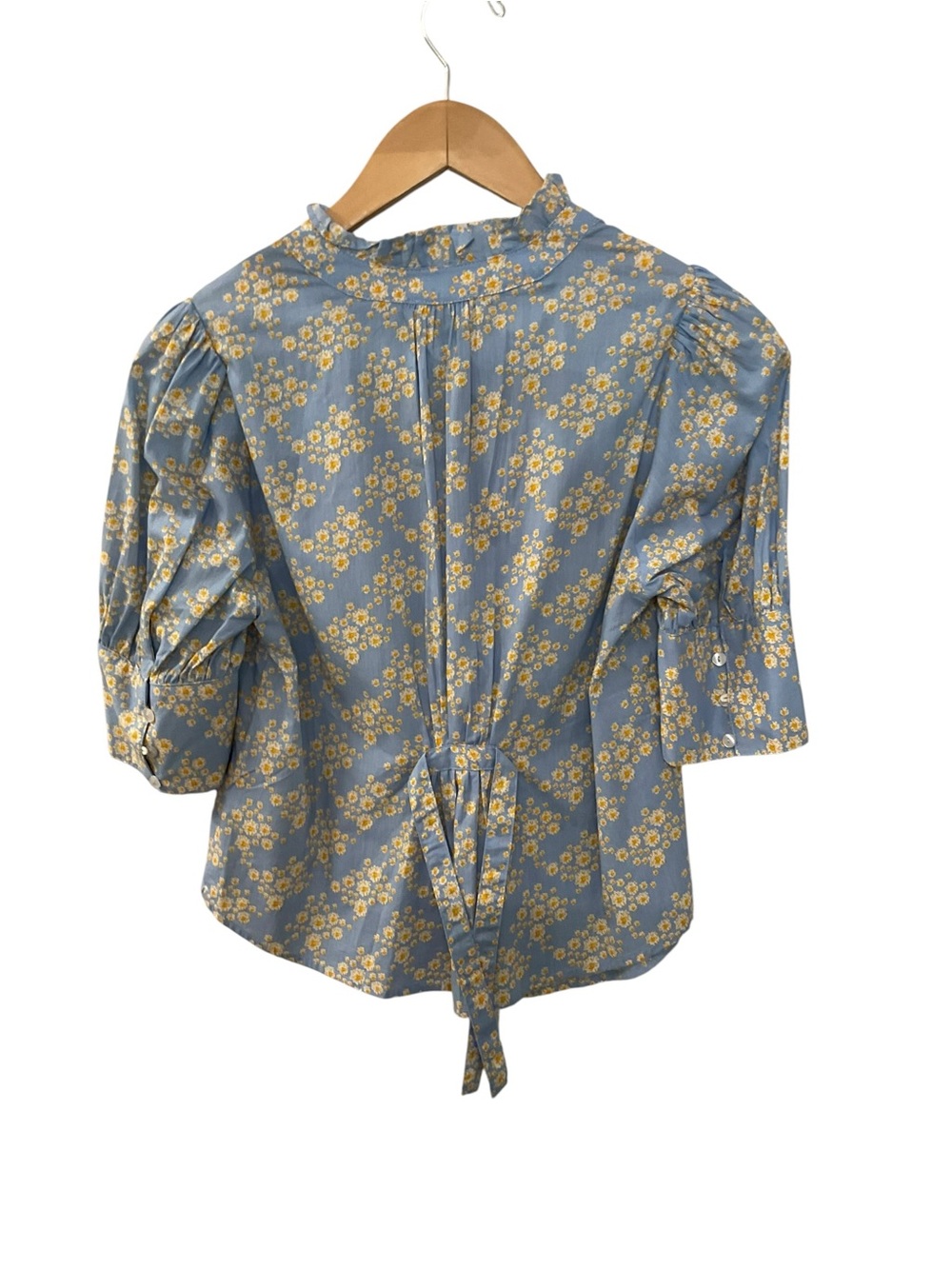 Blue Floral Ruffle Button-Front Blouse - Picture 2 of 3
